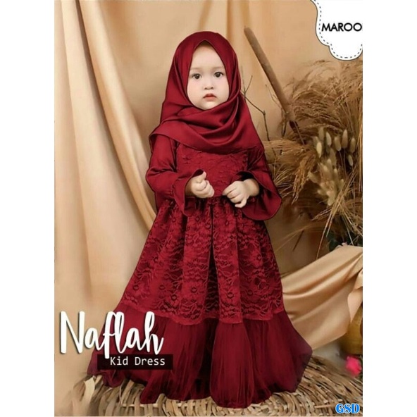 Set Gamis Naflah// Gamis Syari Anak Perempuan+Bergo/Set Busana Muslim Anak Perempuan Ngaji/ Pakaian Muslim Anak Murah