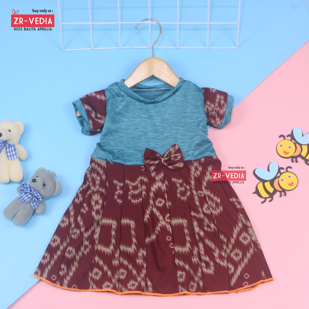 (BATIK) Dress Pita Baby uk 6-12 Bulan / Baju Lengan Anak Perempuan Bayi Dres Gaun Etnik Murah Adem