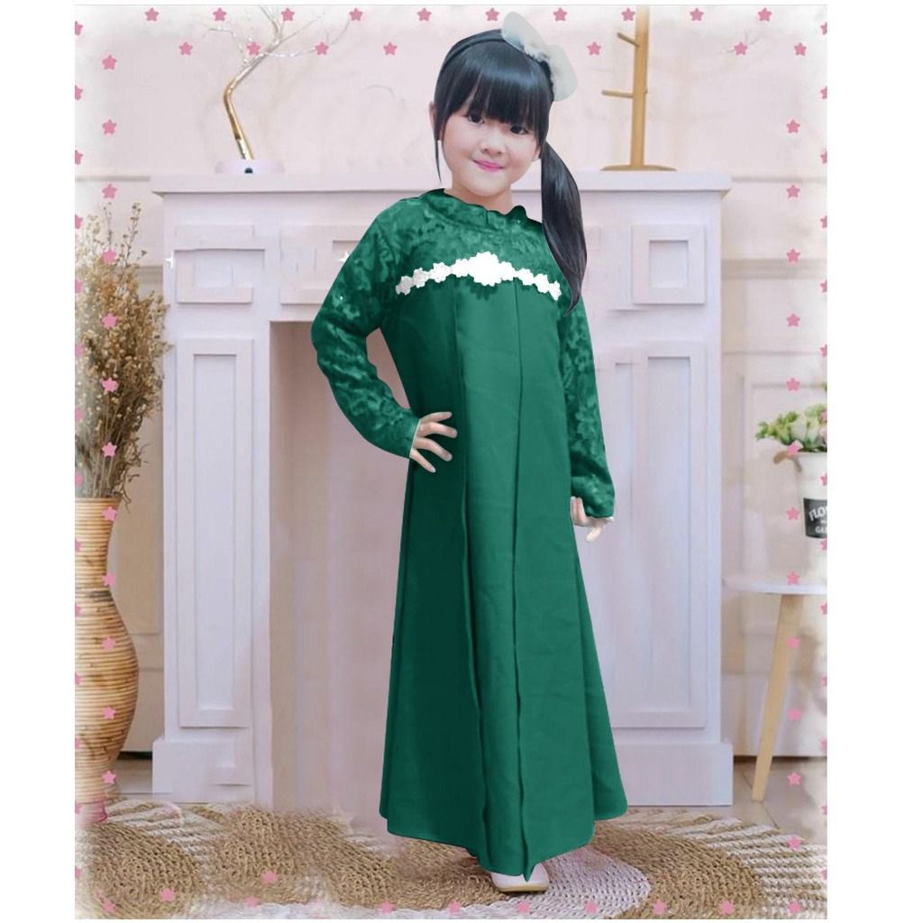 Gamis ELENAKID /GAMIS BRUKAT ANAK/GAMIS KONDANGAN ANAK/GAMIS ANAK BAHAN MOSCREPE KOMBINASI BRUKAT/GAMIS SERAGAM