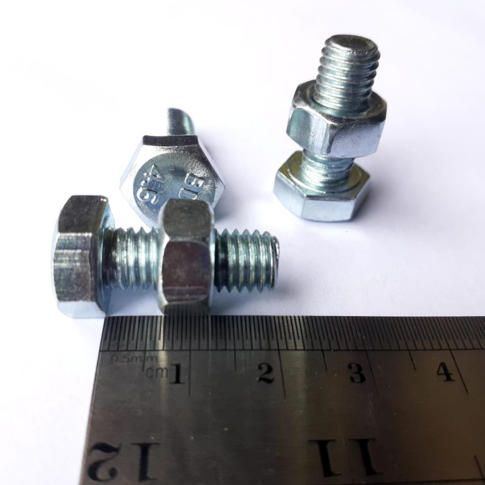 M8X20 (2 CM) BAUT MUR HEXAGON PUTIH FULL DRAT BMP M8 X 20 PANJANG 2 CM DIAMETER BODY 8MM BAUT PUTIH 
