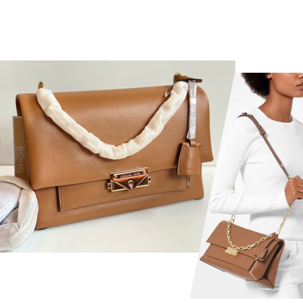 Tas Michael Kors Cece Leather Medium Chain Shoulder Bag Acorn New Original