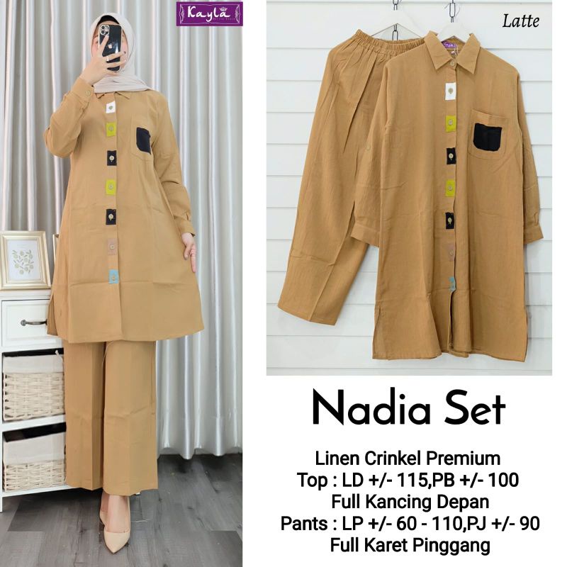 NADIA SET SETELAN WANITA TUNIK BLOUSE BAHAN LINEN CRINCLE LD 115 BUSUI