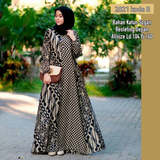 Gamis Batik Kombinasi Baju Muslimah Wanita All size Bahan Katun Halus