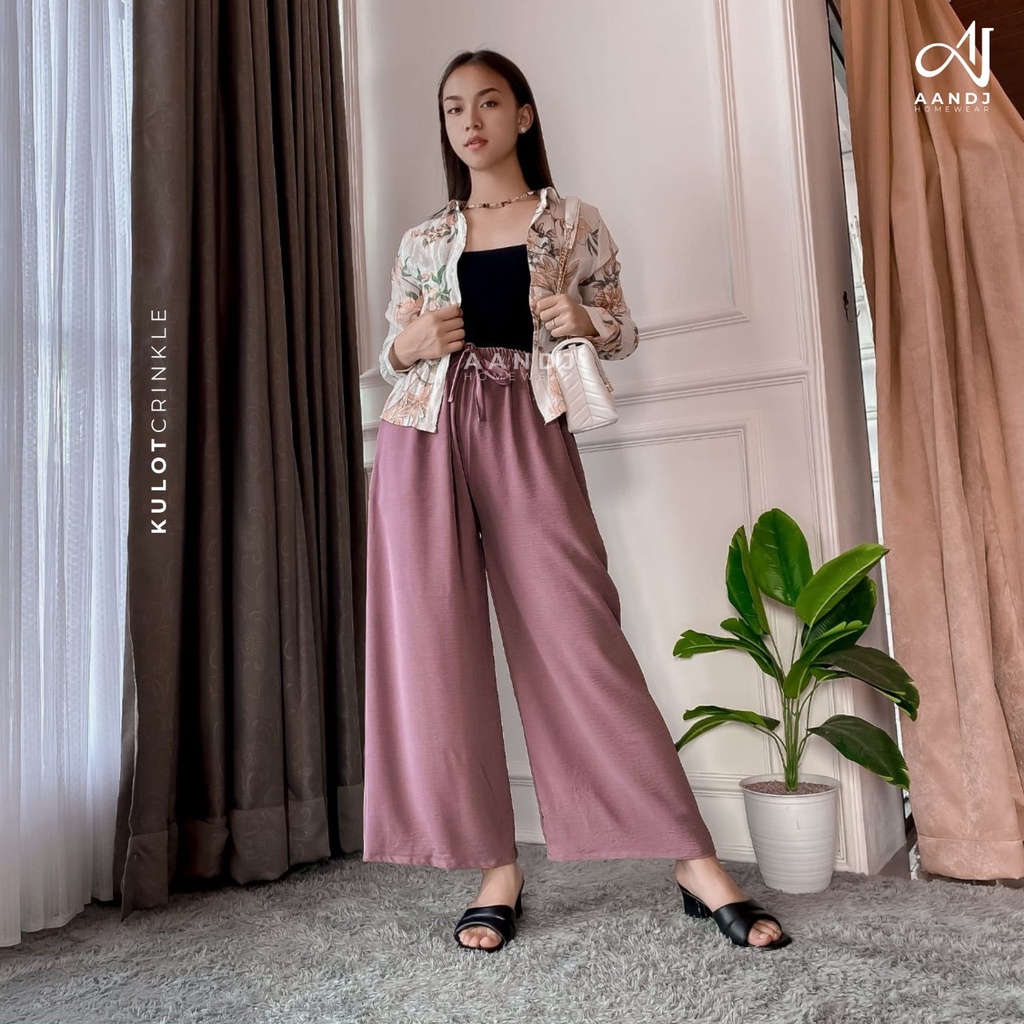 (TERMURAH) Celana Kulot Wanita Rayon Crinkle Highwaist Polos Premium