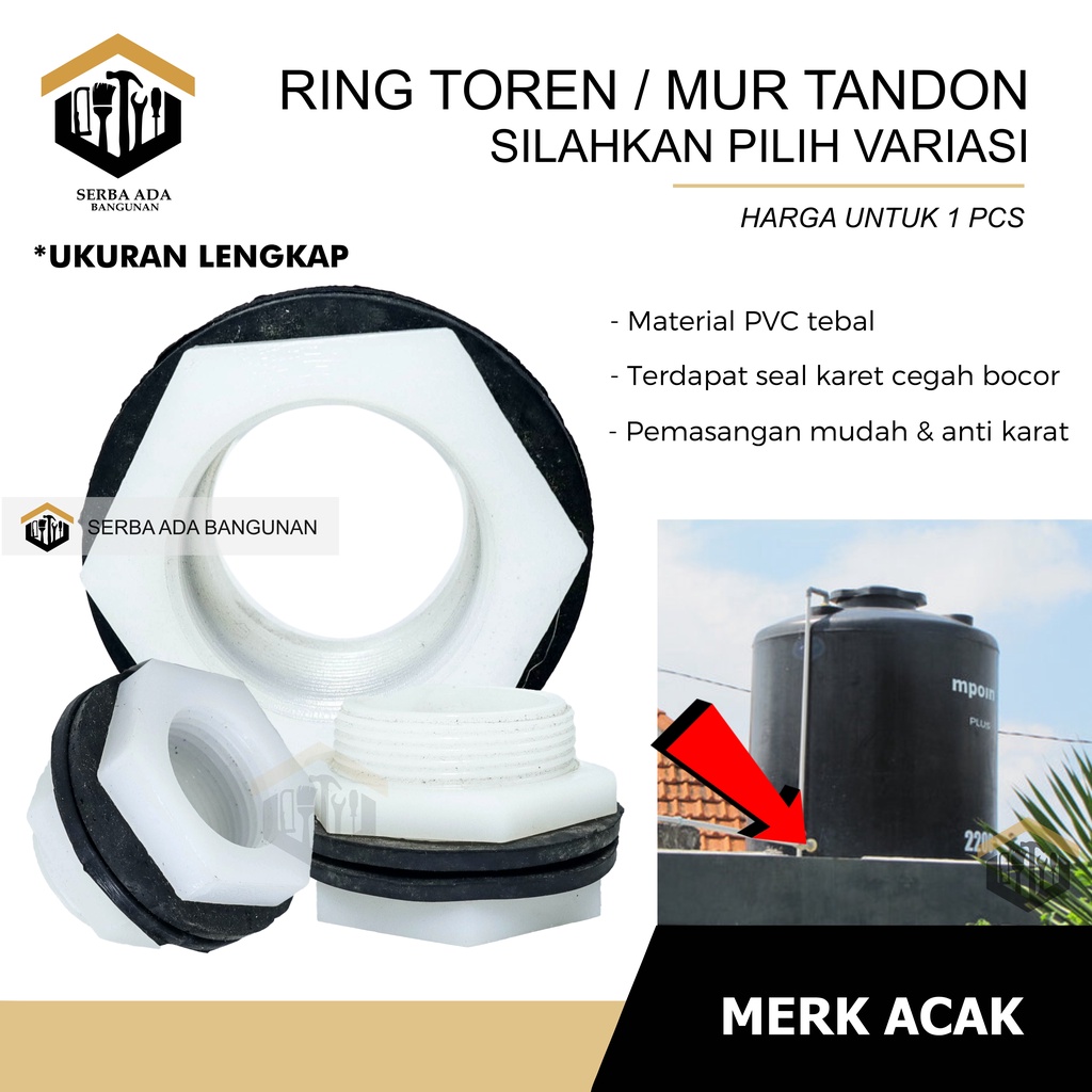 RING TOREN AIR TANDON / BESAR KECIL SEDANG MUR PVC KUALITAS TEBAL KUAT BAGUS TAHAN LAMA