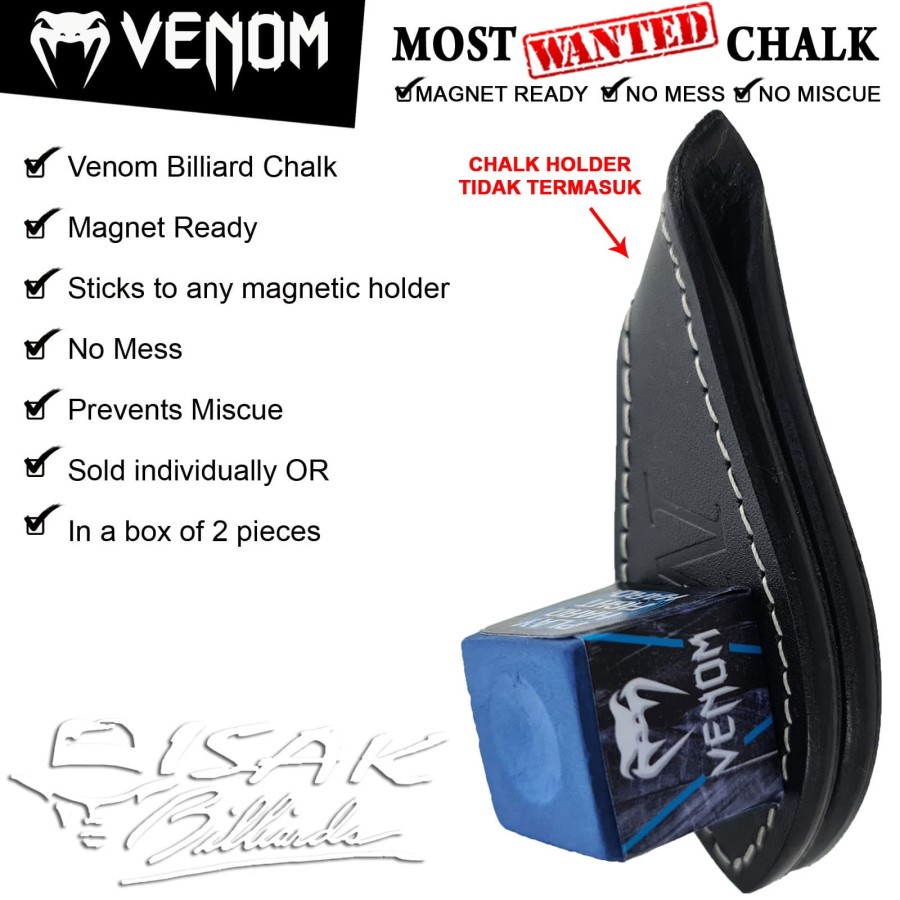 Venom Chalk Blue - Magnet Ready Box 2 pcs Billiard Chalks Kapur Cuk