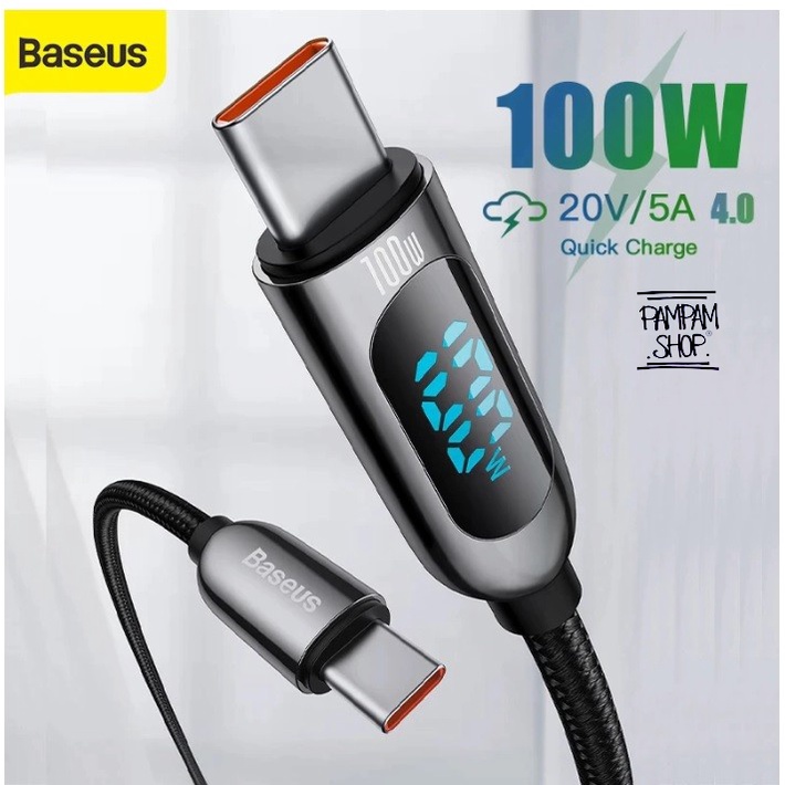 Baseus Kabel Data Display TYPE C TO TYPE C 100W 5A Super Fast Charging Original Cable Charger Casan Huawei XiaoMi Samsung Ori