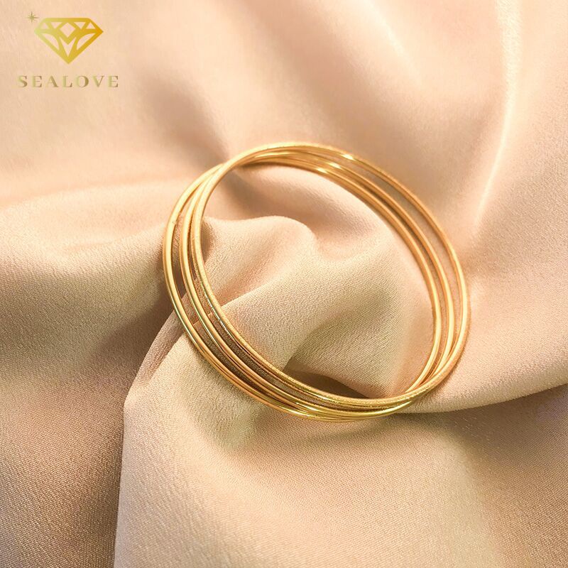 gelang titanium asli wanita anti karat emas 18K simple Premium bracelet bulat aksesoris perhiasan korea