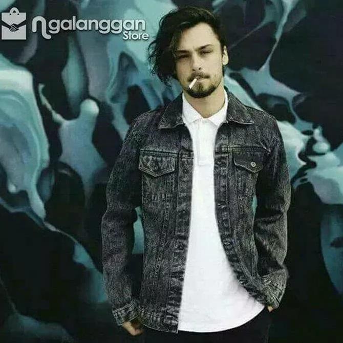 Oy3B Jaket Jeans Pria Sandwash|Jaket Denim|Jaket Levis|Ukuran M,L,Xl - Hitam, M Wl5C