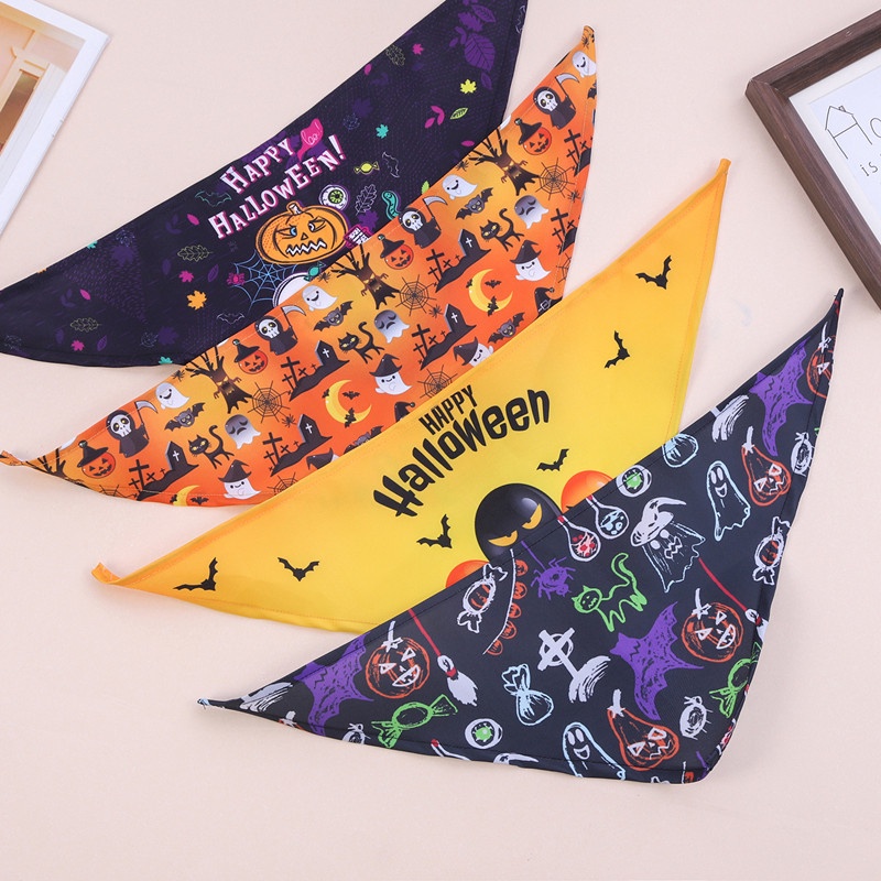 Syal Bandana Anjing / Kucing Peliharaan Bentuk Segitiga Desain Penyihir Untuk Halloween