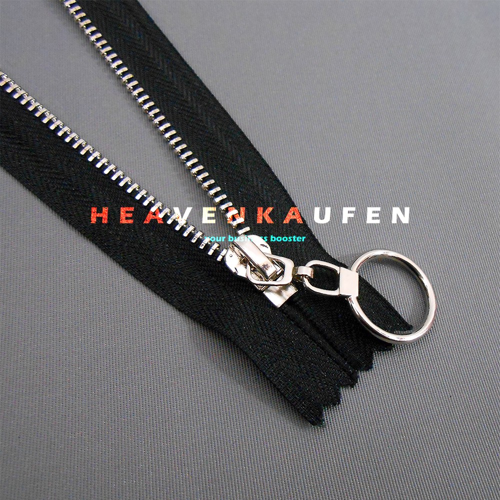 Resleting Zipper 30 cm / 12 inch Hitam -Silver No 3 Close-End Variasi Tarikan Bulat