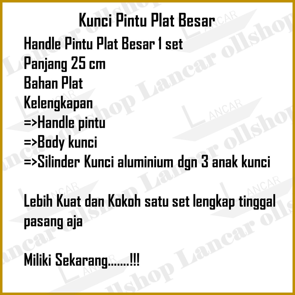 kunci pintu besar plat putih kuning panjang 25 cm / handel pintu besar plat