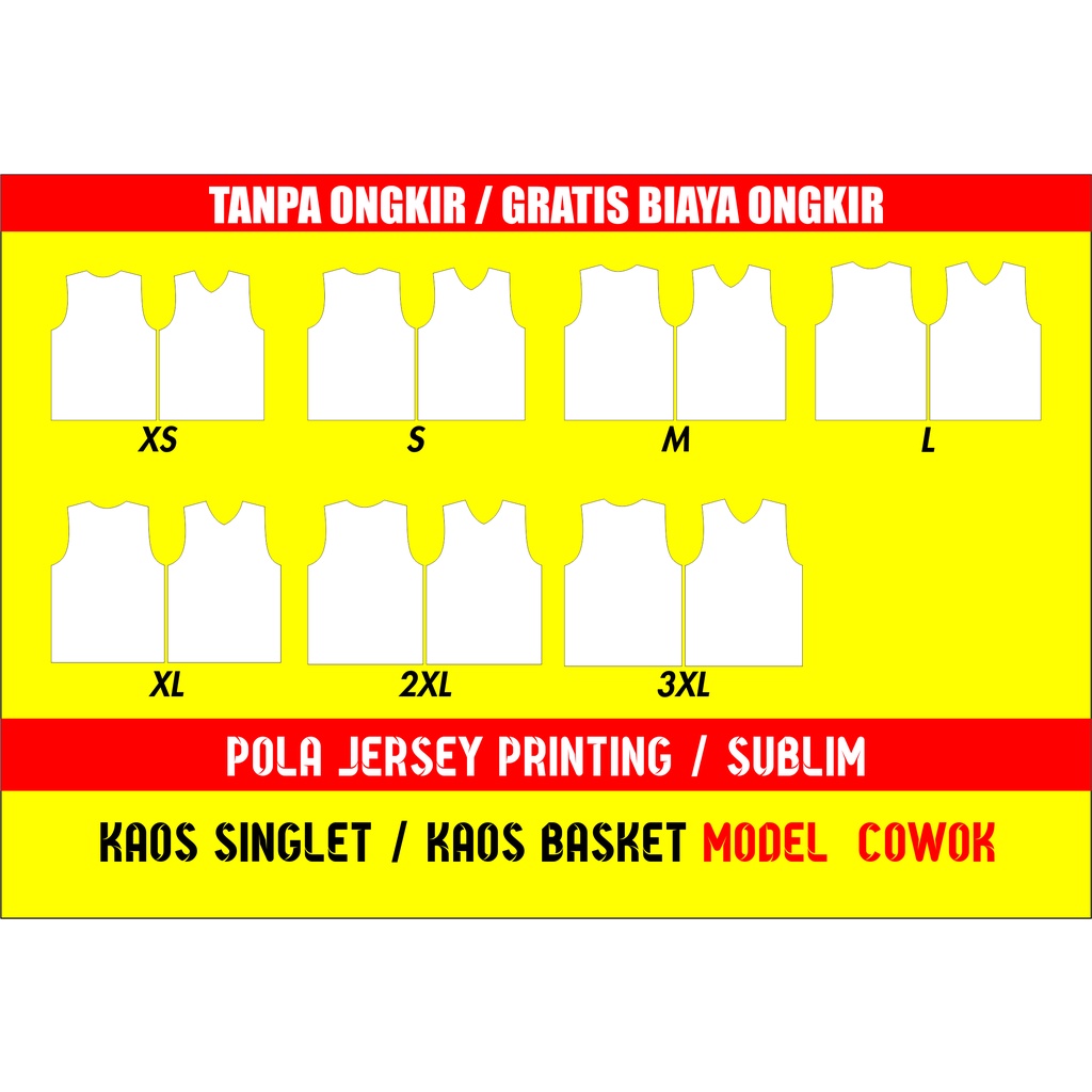 Jual POLA JERSEY PRINTING KAOS SINGLET ( SIZE XS 3XL ) DEWASA (Soft