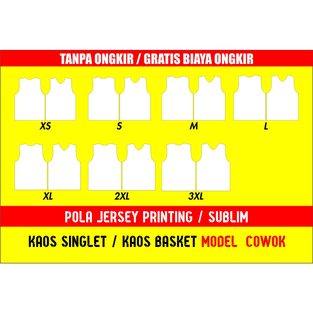 Jual POLA JERSEY PRINTING KAOS SINGLET ( SIZE XS - 3XL ) DEWASA (Soft