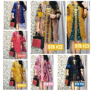 SALE..Dress Tenun Model Buka Tutup/Dress Slayer Lengan 7/8 Kombinasi Bahan Brokat Tebal dan halus/ws