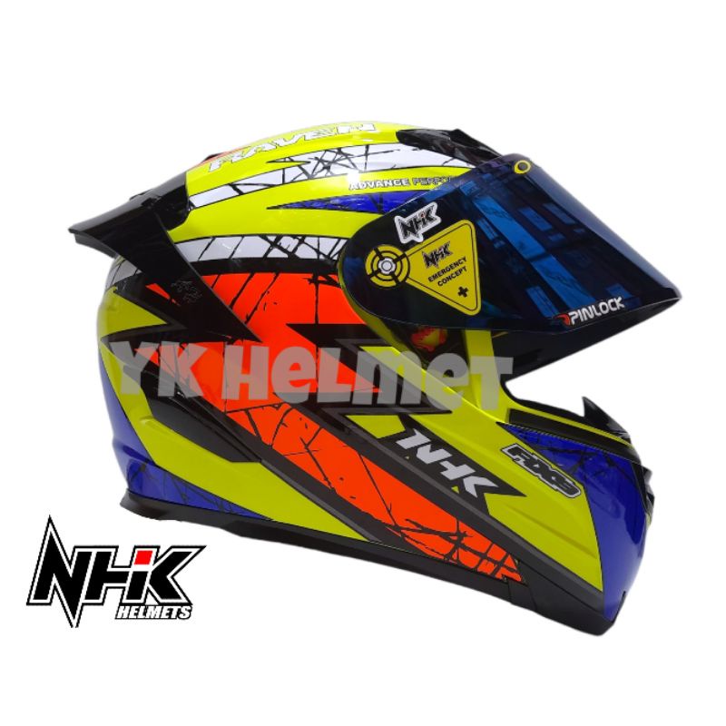 Paket ganteng Helm NHK RX9 Raven || yellow orange fluo flat visor iridium