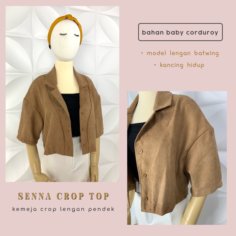 Senna Crop Top - Kemeja / blazer crop wanita lengan pendek