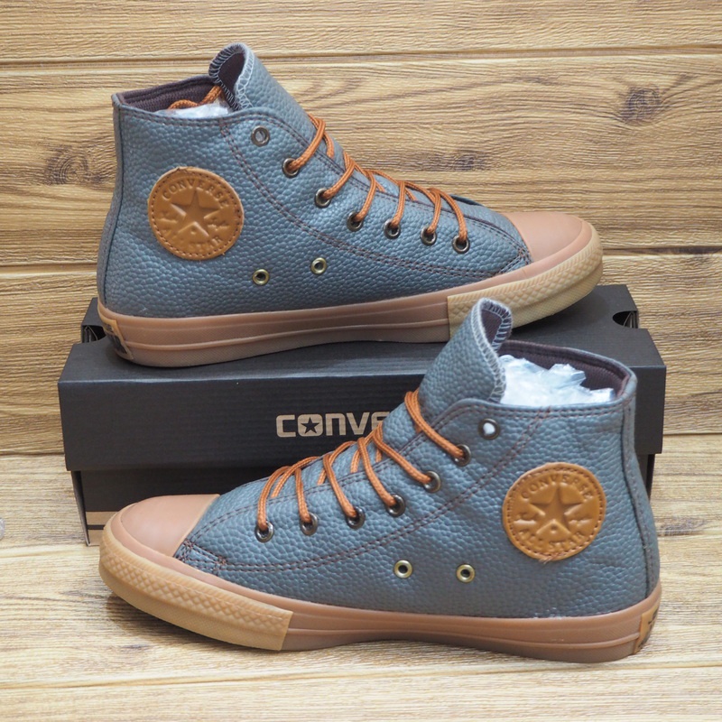 SEPATU CASUAL CONVERSE ALL STAR KULIT SINTETIS ALLSTAR CONVERS LEATHER HIGH HI TINGGI ABU GREY