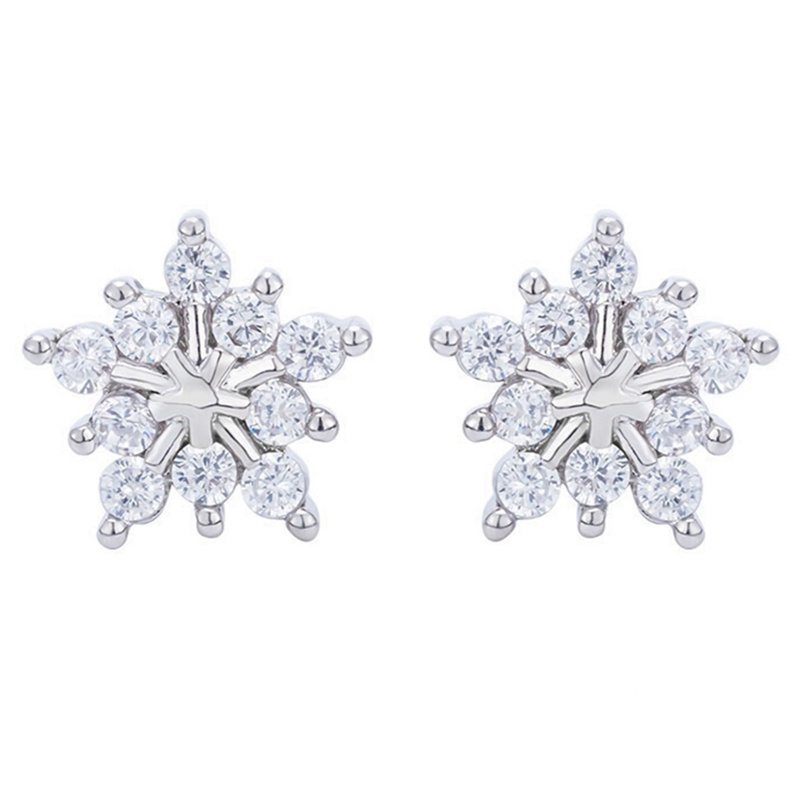 Anting Stud Desain Snowflake Aksen Batu Dazzling CZ Serbaguna Untuk Wanita
