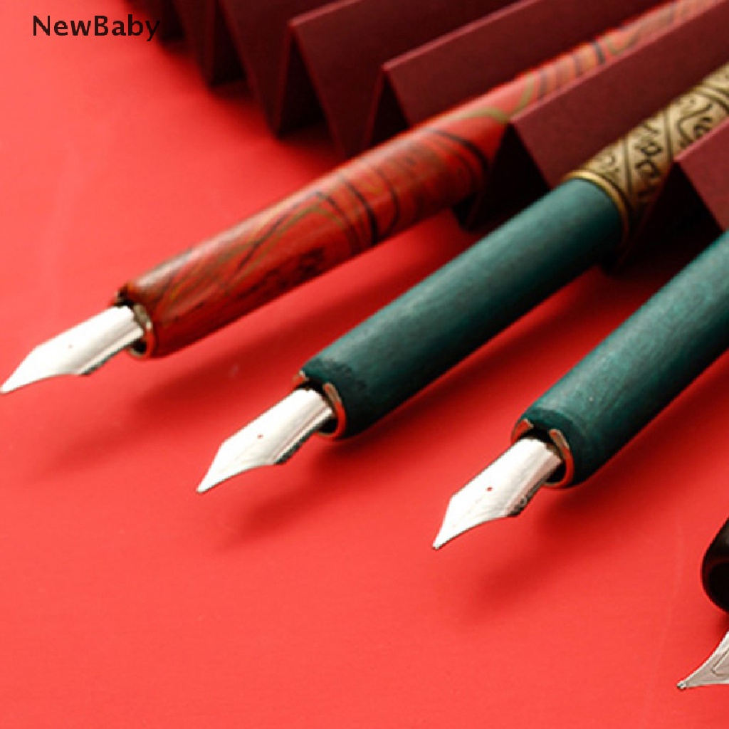 New Set Pena Fountain Tinta Celup Kaligrafi 6 Nibs Bahan Kayu Gaya Vintage