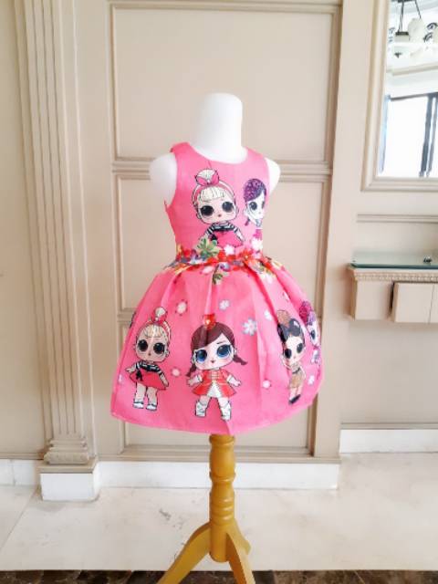 GA2731 LOL FLOWER FUSCHIA / DRESS PESTA LOL ANAK PEREMPUAN PINK / GAUN NATAL ANAK IMPORT KOREA MURAH