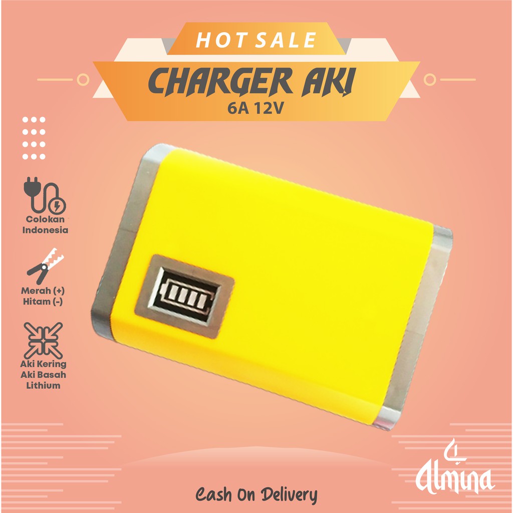 Charger Aki 6A 12V Cas Aki Mobil Dan Motor Otomatis Charger Accu Alat Cas Aki 6 amper Almina Murah