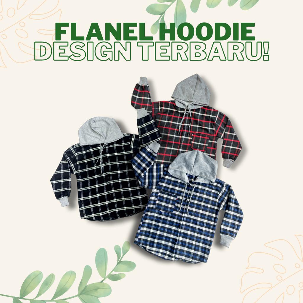 Kemeja Flanel Hoodie Ribs Anak 1-10thn Cowok Cewek COD Free Ongkir