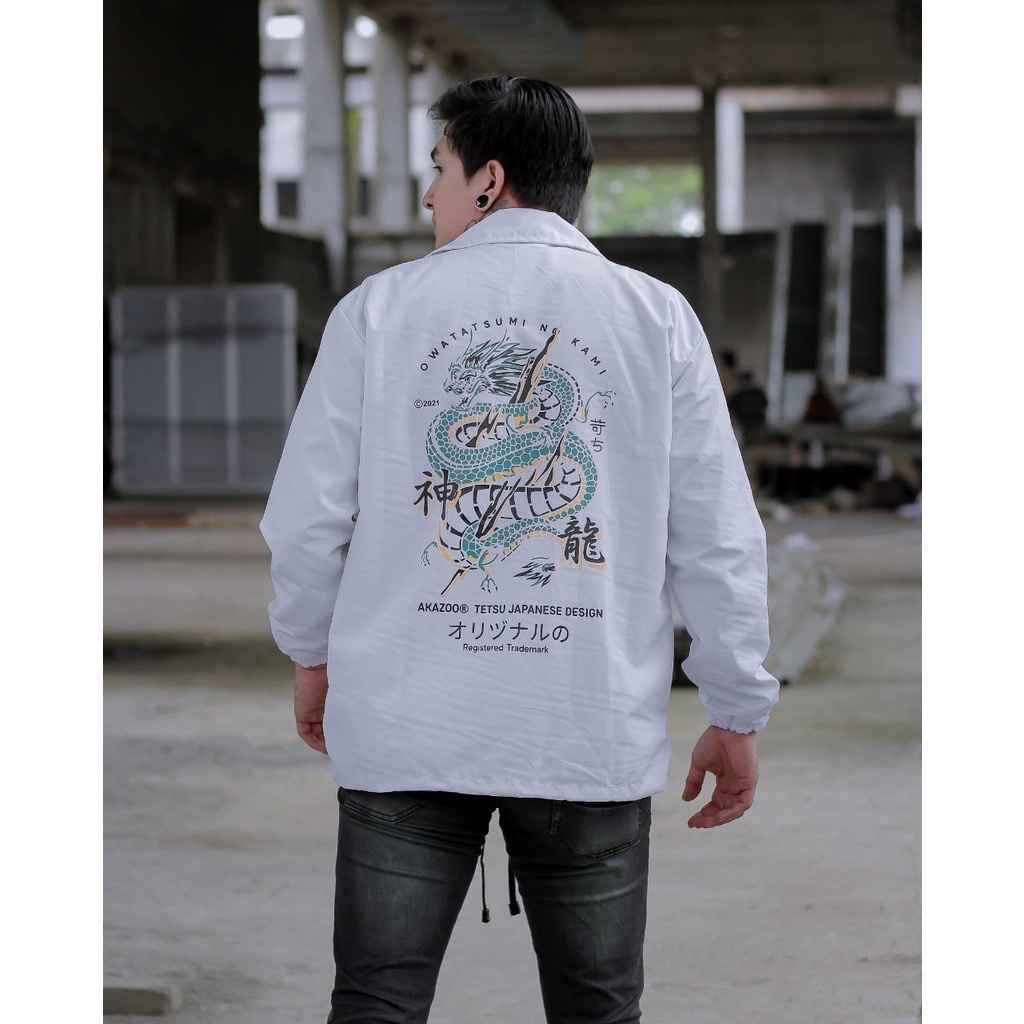 Jaket coach windbreakers dragon white - jacket taslan premium