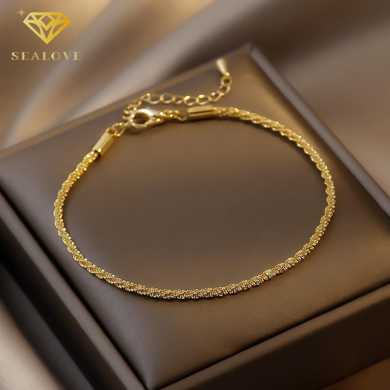 bracelet Emas 18k simple gelang titanium anti karat dan anti luntur perhiasan wanita