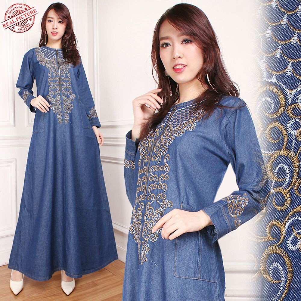 SB Collection Dress Maxi Shafa Gamis Jeans Longdress Wanita