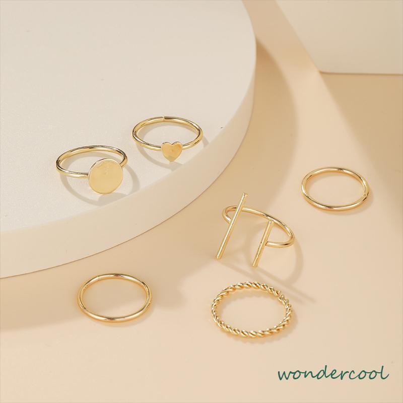 6pcs / Set Cincin Geometris Bahan Alloy Gaya Vintage -Won