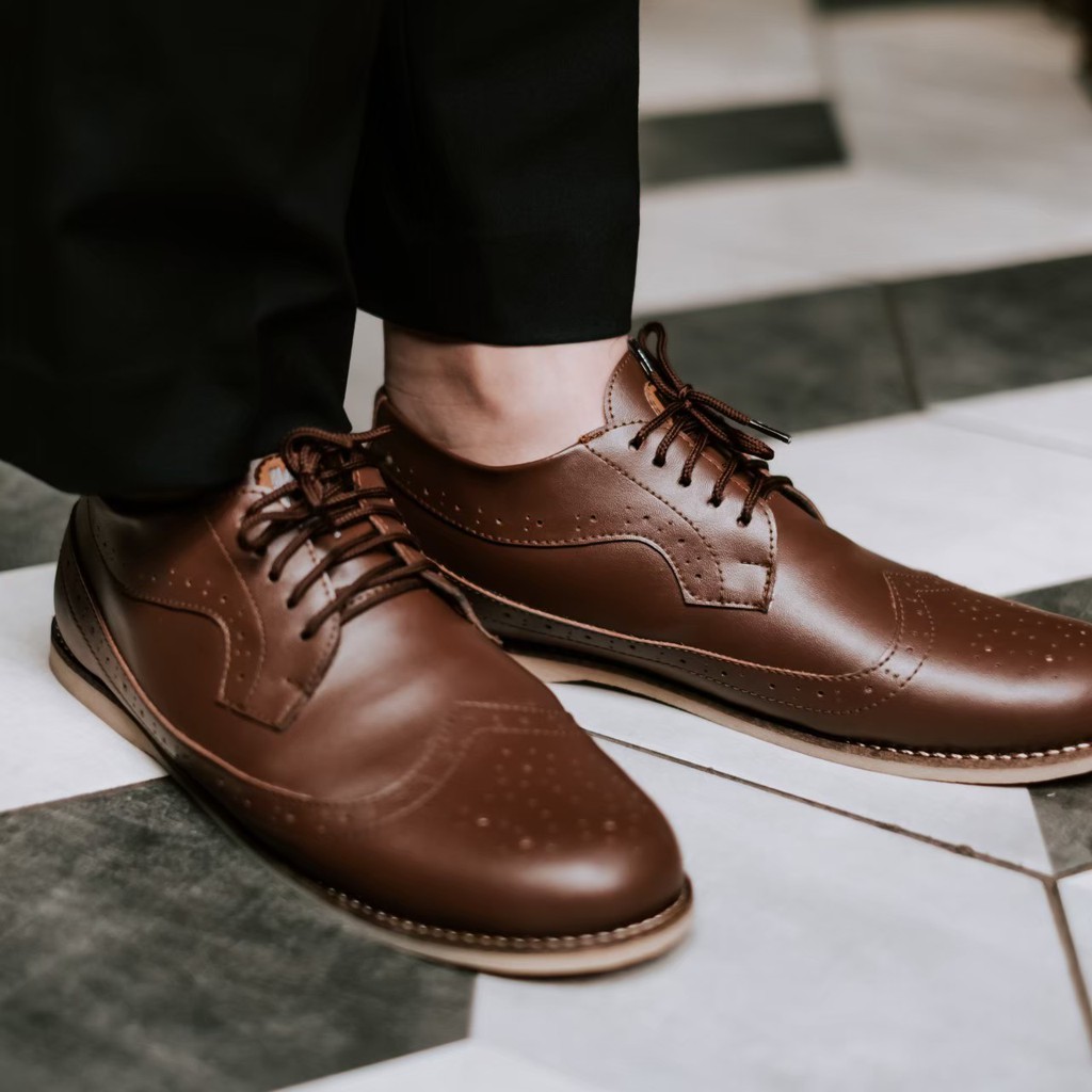 King Brown | Sepatu Pantofel Vintage Ori Klasik Kulit Pria Cowok Men Wingtip Footwear | FORIND Joey