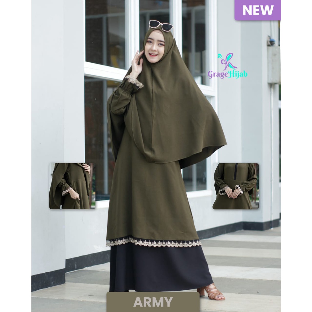 Gamis SET khimar syari Haura renda cantik itycrepe premium seragaman pengajian komunitas