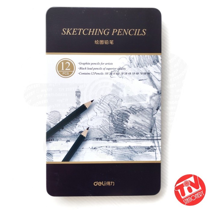 

Jual Pensil Sketsa Deli Sketch / Drawing Pencil Set 12 (3H-9B) +Metal Box Trendi