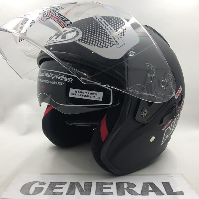 Helm NHK R1 Solid Black Doff Hitam Dop Double Visor Half Face - Helem Motor SNI DOT Touring Dewasa Pria Wanita Cewek Cowok Helmet Keren Terbaru Original-1