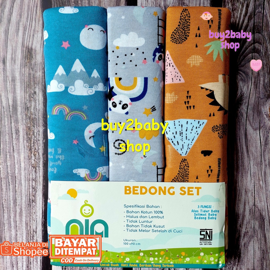 Bedong bayi bahan premium halus lembut motif full print funny animal NIA kemasan baru isi 3 PCS