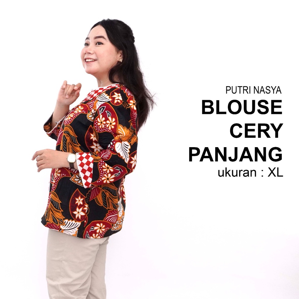 Atasan Batik Jumbo Wanita Kerja Blouse Big Size Wanita M-L-XL-2L-3L-4L-5L-6L-7L Blus Jumbo Kerja Seragam Batik / Atasan Batik Kantor Formal Bigsize LD 140