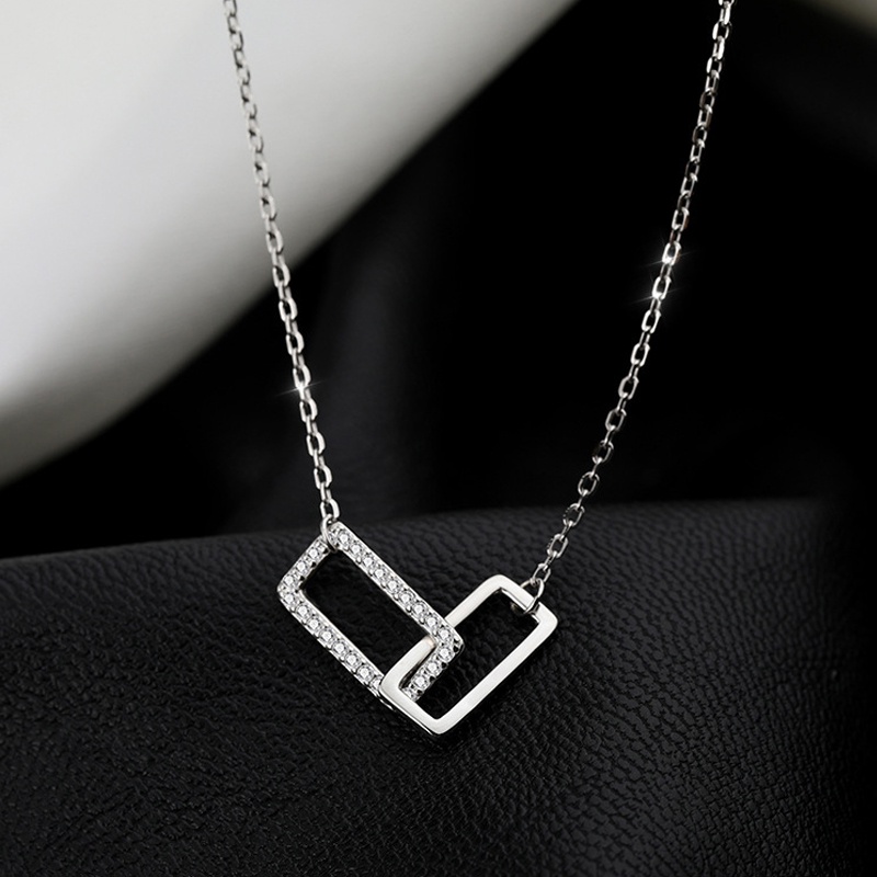 Charm Geometry Crystal Pendant Necklace Kalung Korea Rectangular Clavicle Chain Necklaces for Women Jewelry Gift