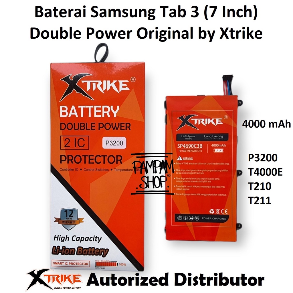 Baterai XTRIKE Double Power Original Samsung Galaxy Tablet Tab 3 P3200 T4000E T210 T211 Batre Batrai