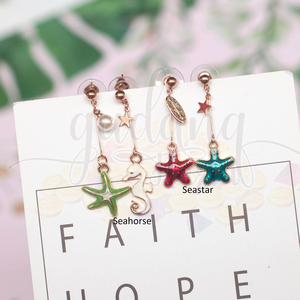 Anting Stud Seastar Ocean Bintang Laut Seahorse Lucu Unik GH 203727