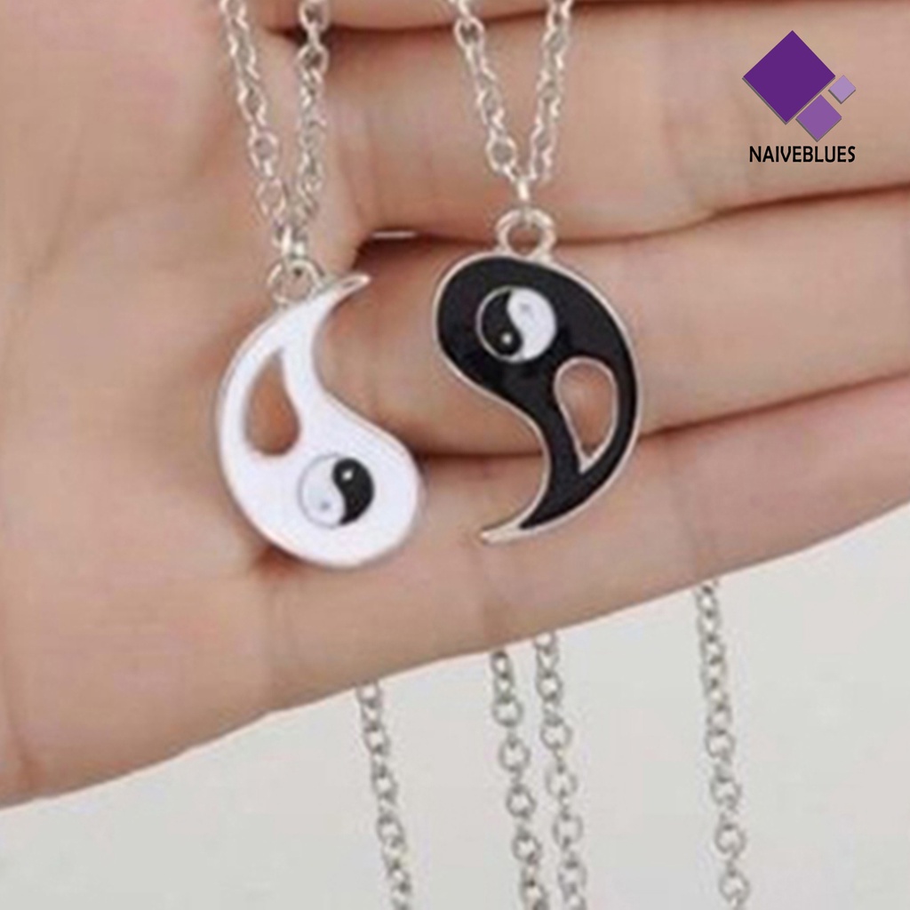 Naiveblue Kalung Rantai Liontin Yin Yang Hollow Bahan Alloy Warna Putih Untuk Pasangan / Pria / Wanita