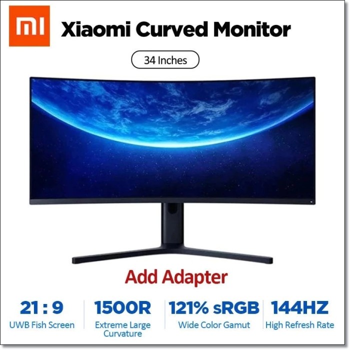 Xiomi Ultra Wide Curved Gaming Monitor 1440P 144Hz Free-Sync 34 Inch