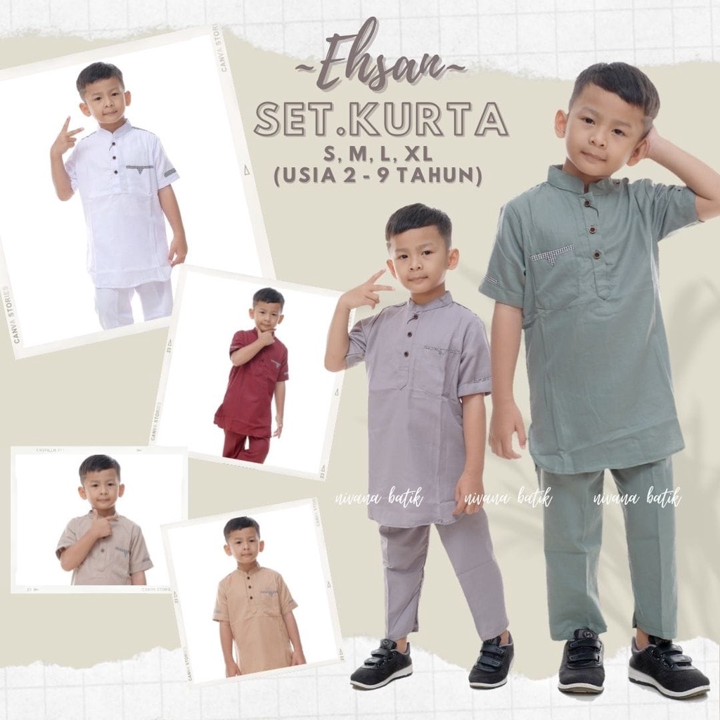 Setelan Set Celana Koko Kurta Anak EHSAN Ori Toyobo Baju Muslim Anak