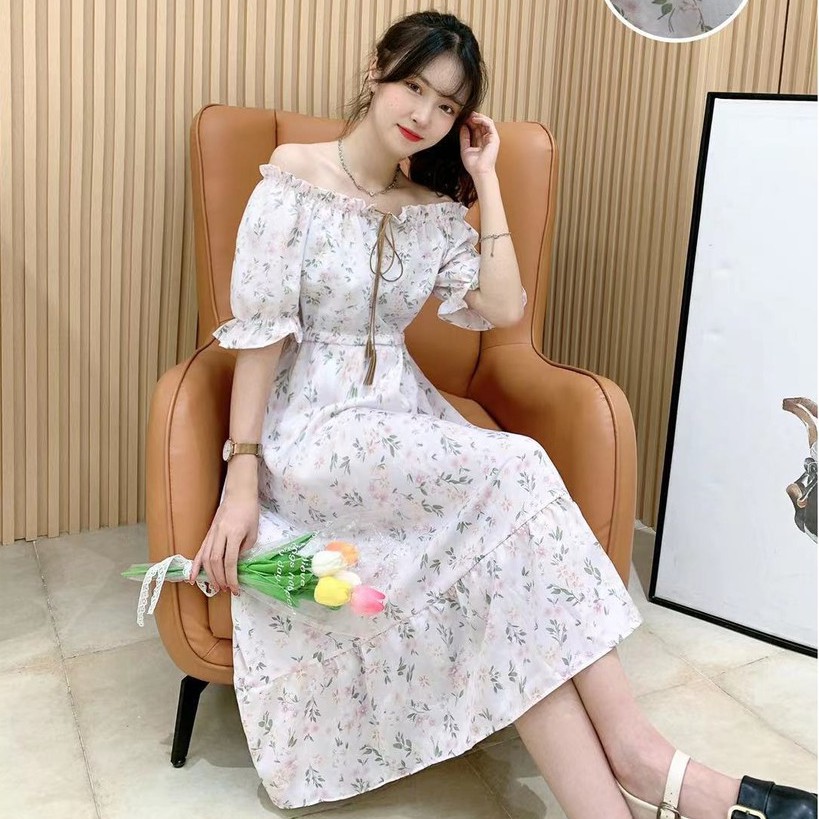hijab loverz baju wanita Dress Midi Wanita Motif Floral Dress Vintage Korean Style [8852]