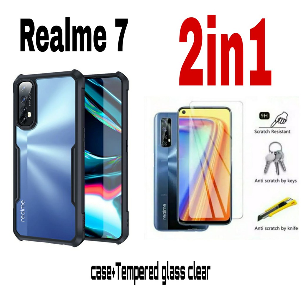 Case OPPO REALME 7 Anti-fall Airbag HardCase Shockproof Armor Transparan Clear+Tempered Glass Bening