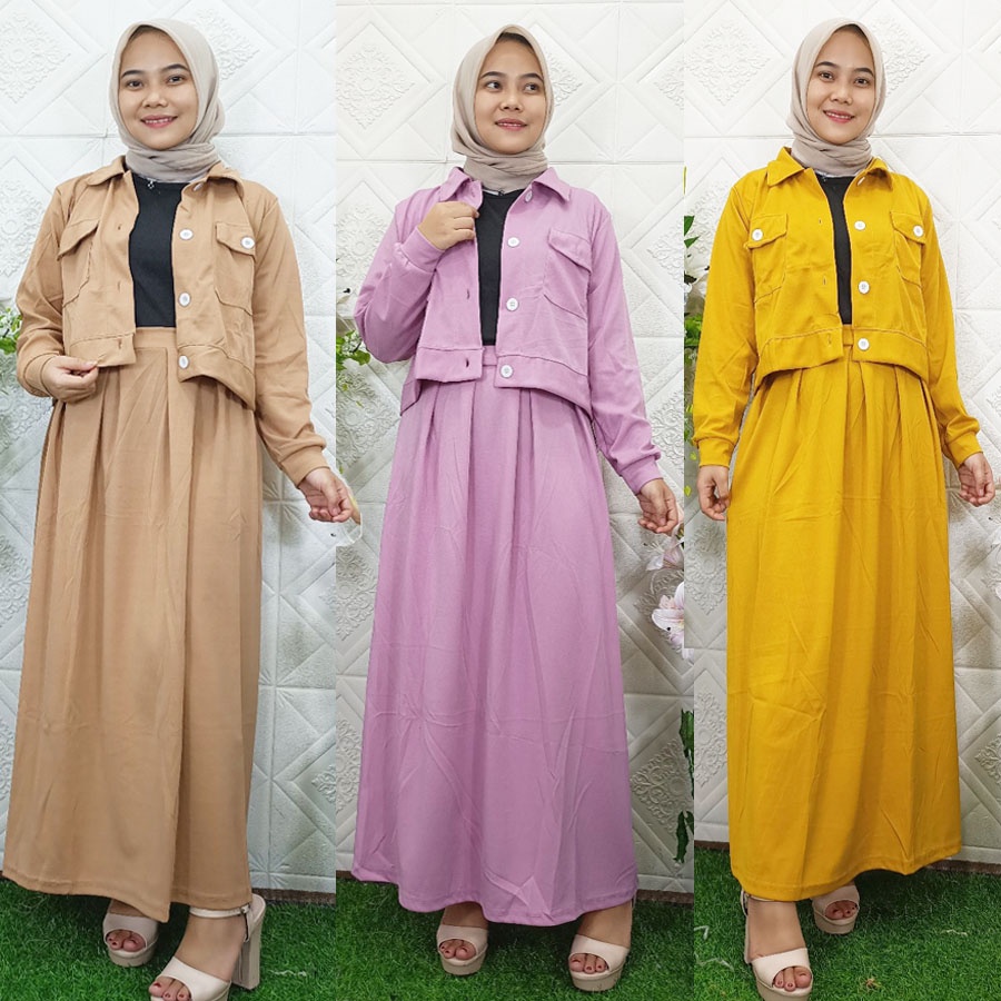 SETELAN JAKET CROP DAN ROK SKIRT MELIA 3in1 GL FASHION