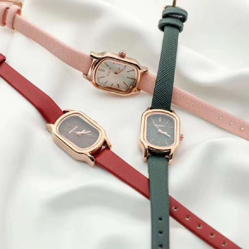 Jam Tangan Analog Wanita Kecil Strap Pu Dial Kotak Gaya Korean Watch Fashion Wanita