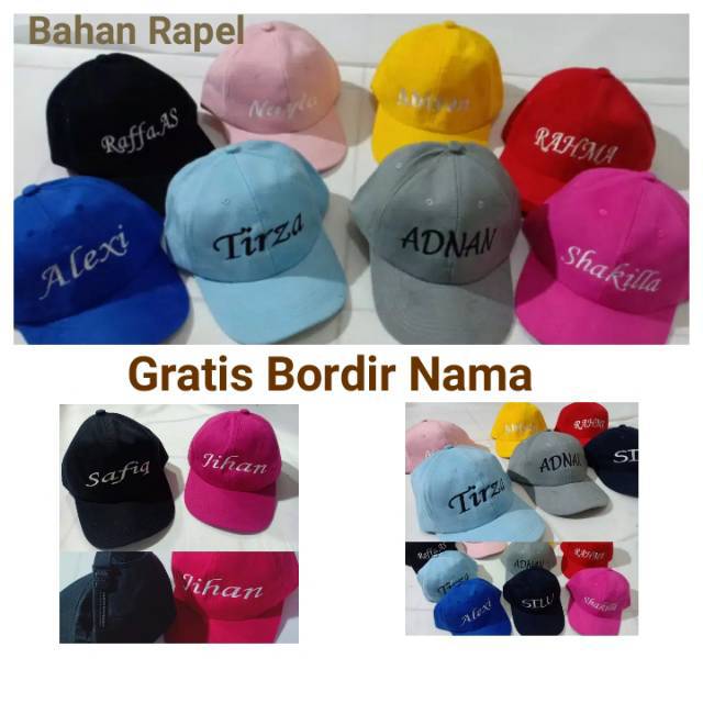 Topi baseball custom bordir nama bahan rapel tebal topi anak dewasa bordir nama satu sisi