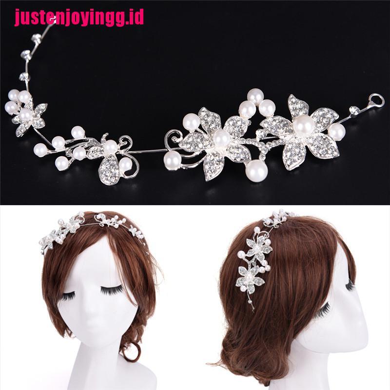 Headband Warna Silver Aksen Mutiara Kristal Berlian Imitasi Untuk Pesta Pernikahan