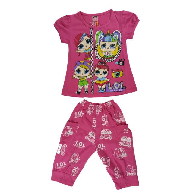 SETELAN BAJU ANAK PEREMPUAN DONUT CELANA PENDEK LENGAN PENDEK MOTIF LOL 2-6 TAHUN (sr.521)